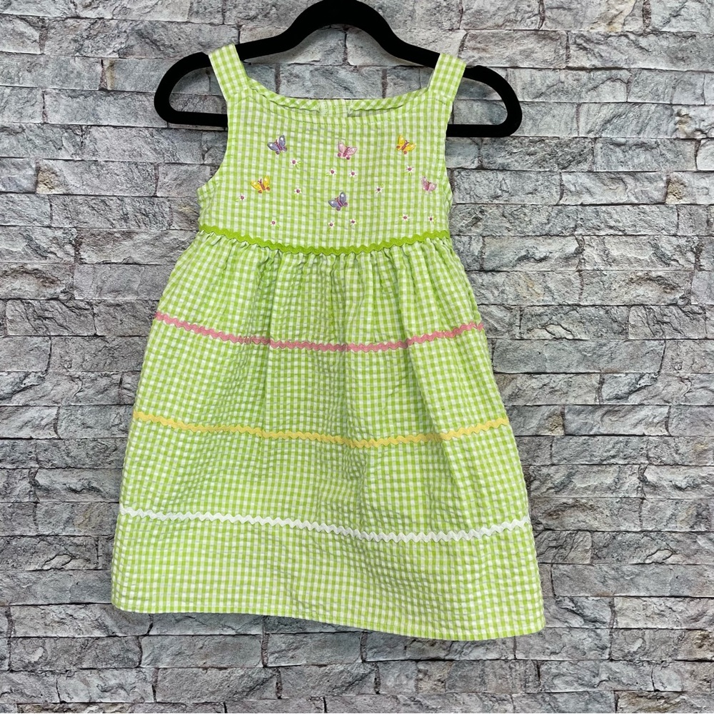 Youngland Green and white plaid dress with different colors and butterflies